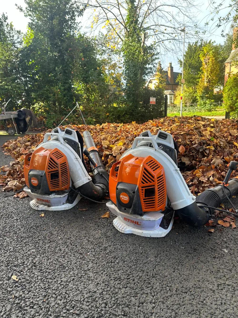 Professional leaf blowers used for grounds maintenance